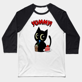 Cute black cat is having coffee and cake Baseball T-Shirt